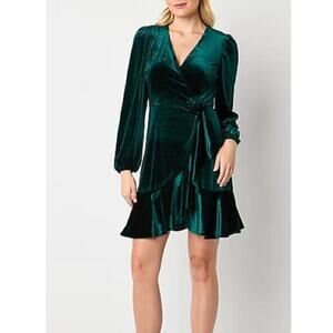 NWT MELONIE T Hunter-Green Stretch Velvet Dress SZ 14